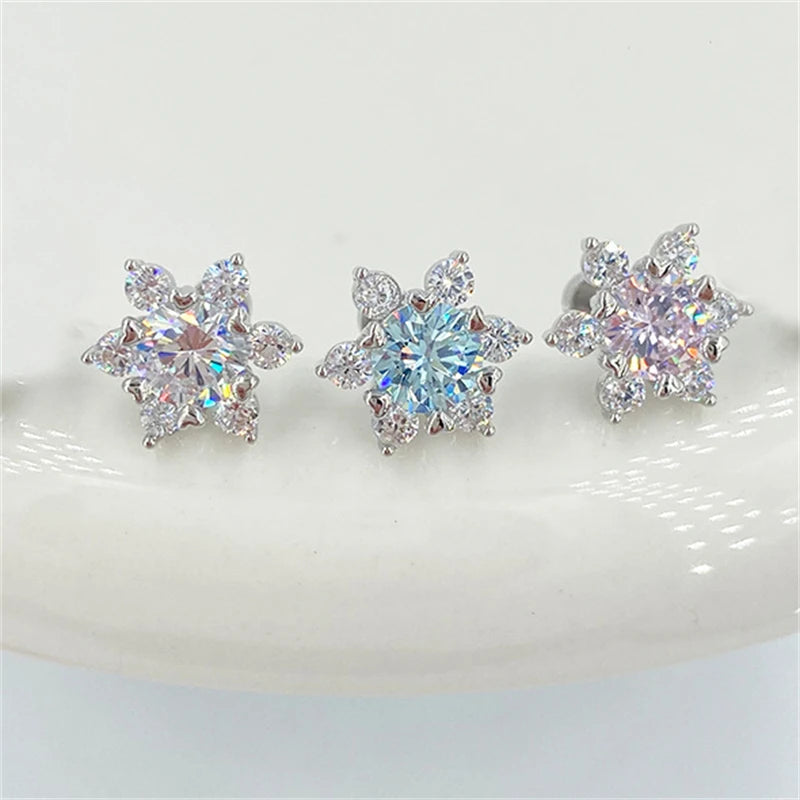 1 PCS New Fashion Cute Pink Zircon Crystal Ear Bone Nail 316L Medical Titanium Steel Earrings for Women Y2K Punk Jewelry