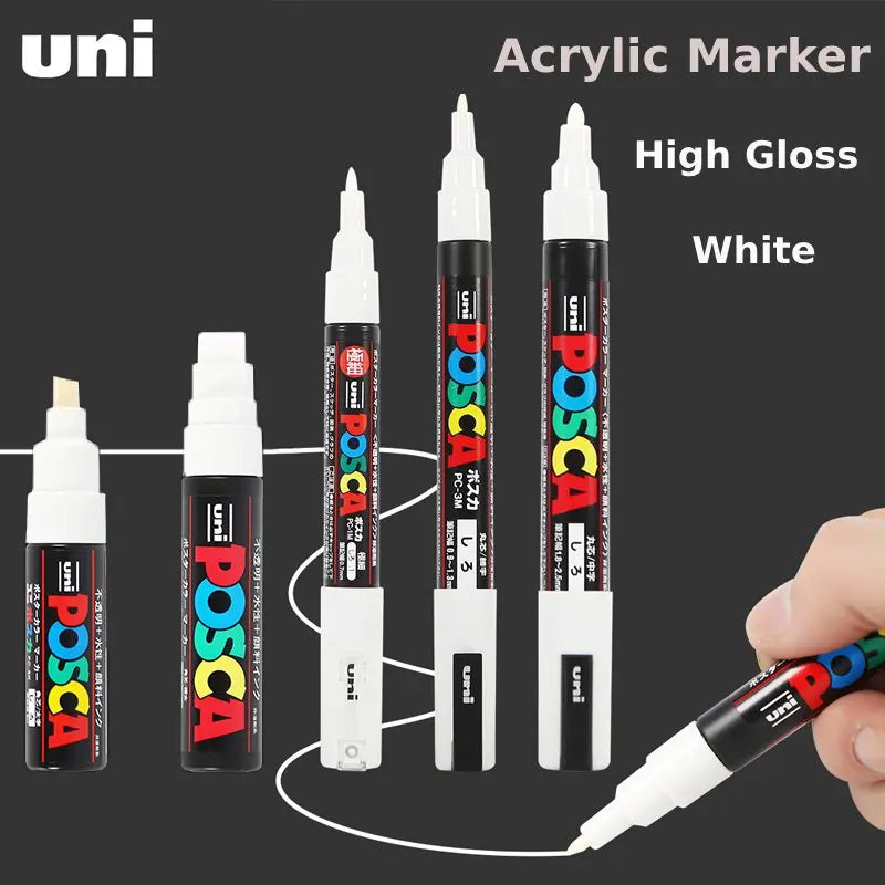UNI Posca White Waterproof Permanent Acrylic Marker Pens Marcadores Non-fading POP Poster Pen Graffiti Advertisement Paint Pens