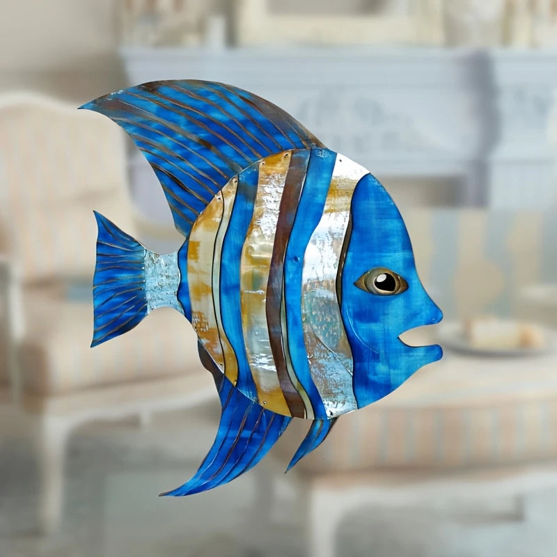 2D Wooden Fish Nautical Walls Beach Art Walls Hang Decorated Marine Themed Retro blue Fish Family Bathroom Pendants Gifts