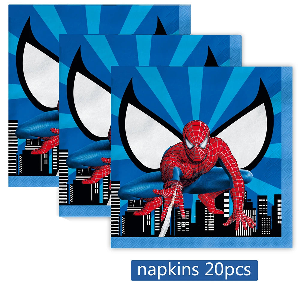 Spiderman Theme Birthday Party Decoration Blue Red SpiderMan Disposable Tableware Set Banner Balloons for Baby Shower Kids Gifts