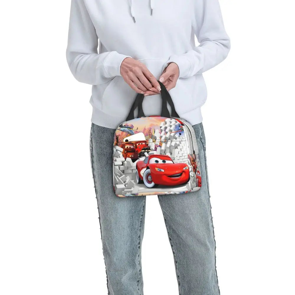 Custom Car 95 Lightning Mcqueen Insulated Lunch Bag for Women Resuable Racing Car Thermal Cooler Bento Box Office Picnic Travel