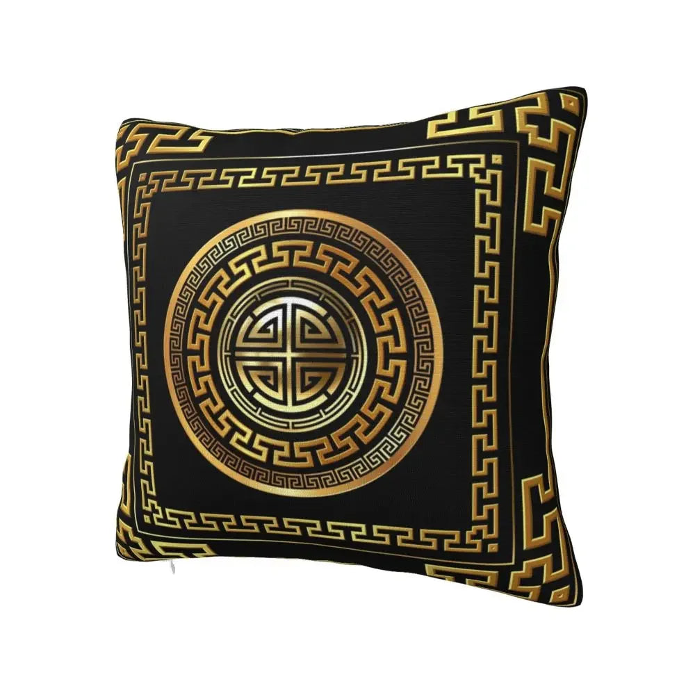 Greek Key Meander Black Gold Large Pillowcase Soft Cushion Cover Decoration Throw Pillow Case Cover Home Square 45X45cm