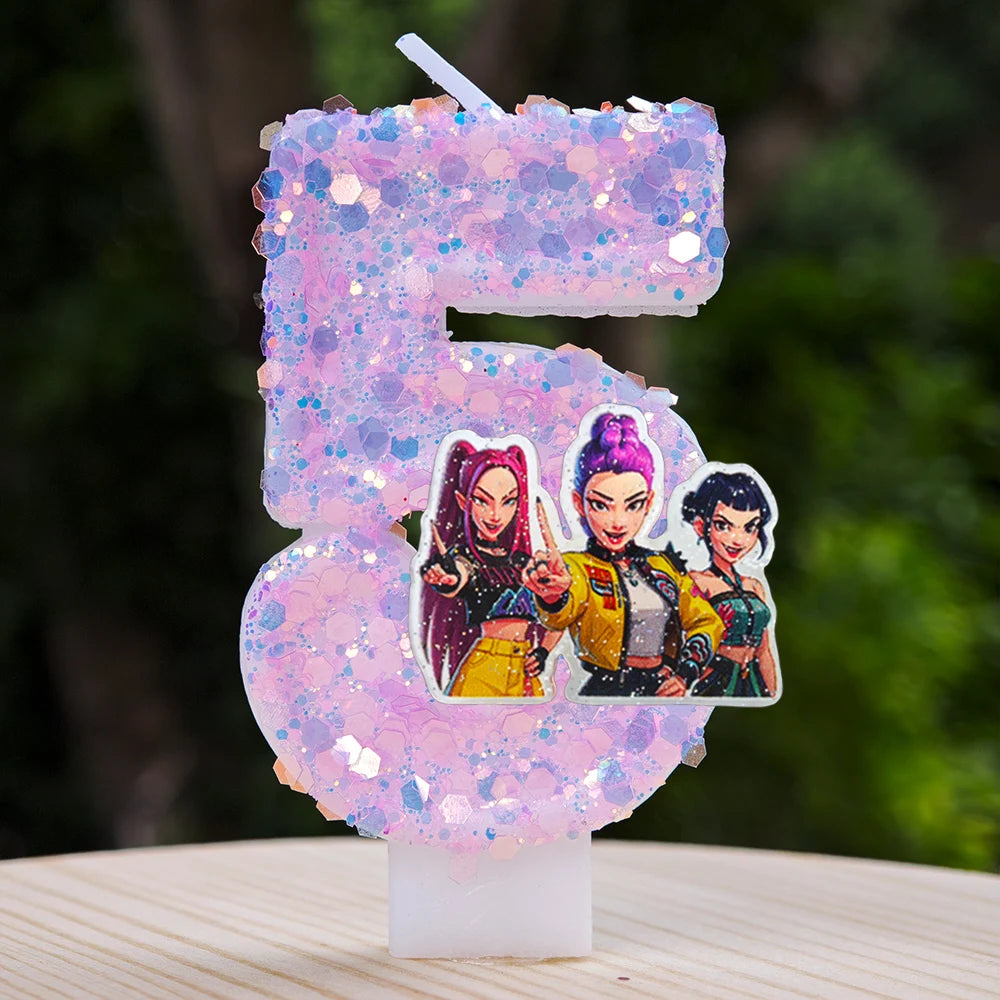 Kpop Demon Hunters Candle Number 0-9 Soccer Candle Cake Decoration Birthday Party for Kids Baby Shower Decor Gift