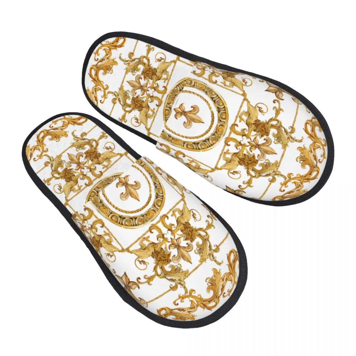 Custom Vintage Baroque Prints Greek Ornament Golden Meander Meandros Soft Scuff Memory Foam Slippers Women Hotel House Shoes