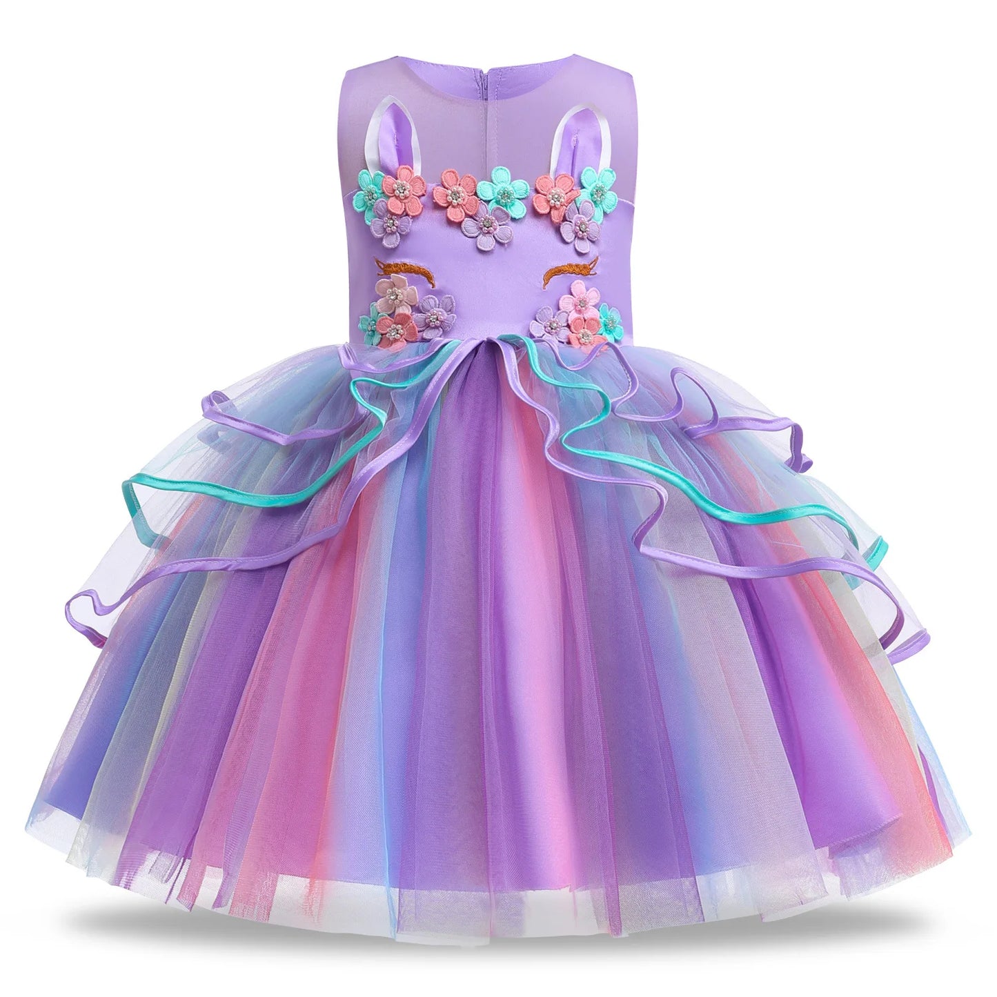 Summer Dress Girl Unicorn Cosplay Costume Children's Day Mesh Rainbow Tulle Princess Dress for Birthday Gift Kids Fashion Dress
