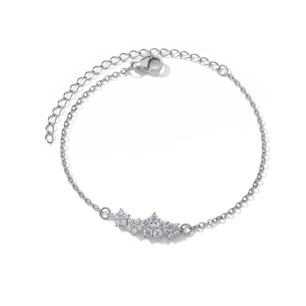 Elegant Zircon Flowers Bracelet For Women Girls Charm Gold Color Stainless Steel Plant Bracelets Luxury Designer Jewelry Gifts