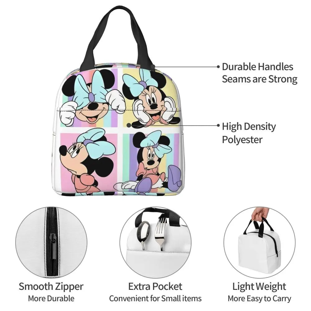 Custom Mickey Pink Minnie Mouse Lunch Bag Women Creative Design Cooler Warm Insulated Lunch Box for Kids School