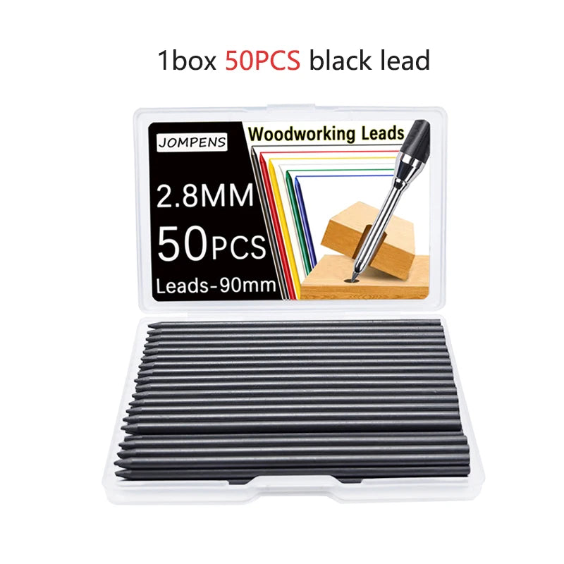50Pcs/100Pcs Large Capacity 2B Woodworking Lead Core Black Yellow Red 2.8mm Automatic Pencil Lead Deep Hole Marked Lead Core