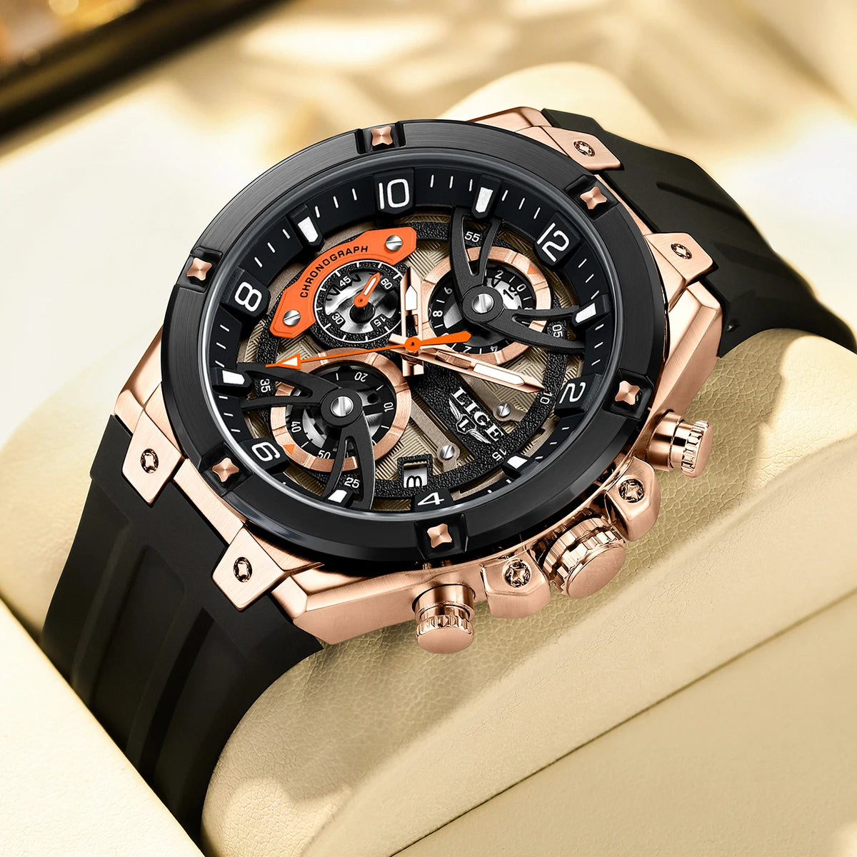 LIGE Luxury Military Men Watch Waterproof Luminous Date Sport Man Wristwatch Chronograph Silicone Strap Quartz Men's Watches