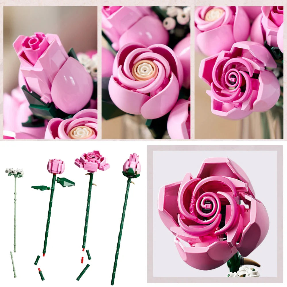 2026 HOT Pink Rose Bouquet 10374 Building Blocks Sets Suitable for Valentine's Day Gifts Compatible with Legoed Particles，789pcs