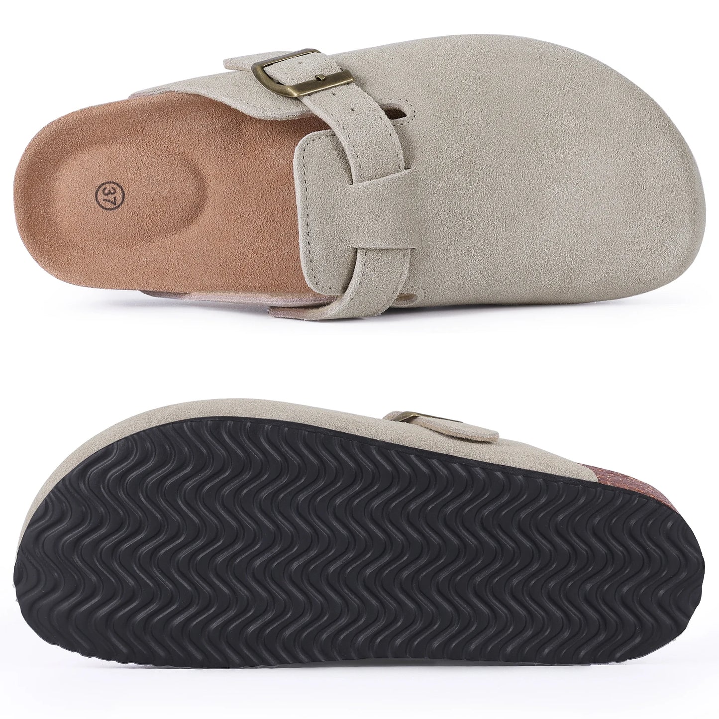 Smile New Cow Suede Women's Potato Shoes With Adjustable Strap Cork Insole Mules Outdoor Unisex Clogs Slippers With Arch Support