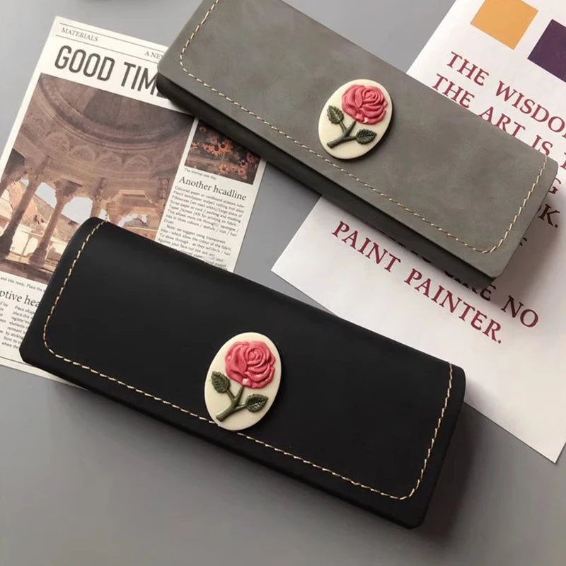 Vintage Fashion Rose Pattern Glasses Case Sunglasses Eyewear Storage Box Unisex Anti-Pressure PU Leather Eyeglasses Bag