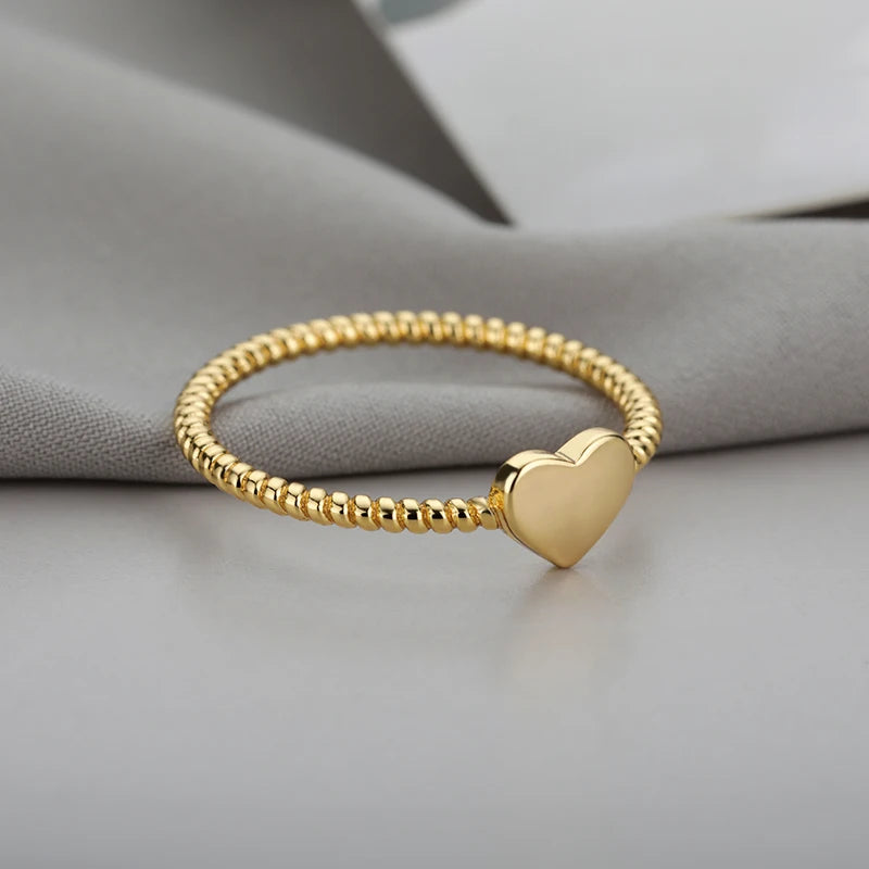 Cute Heart Rings For Women Stainless Steel Gold Color Spiral Twist Finger Ring Aesthetic Wedding Jewelry Anniversary Gift