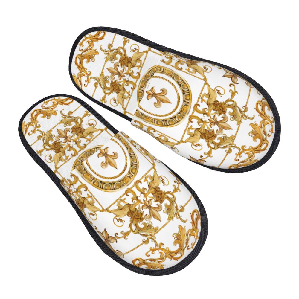 Custom Vintage Baroque Prints Greek Ornament Golden Meander Meandros Soft Scuff Memory Foam Slippers Women Hotel House Shoes