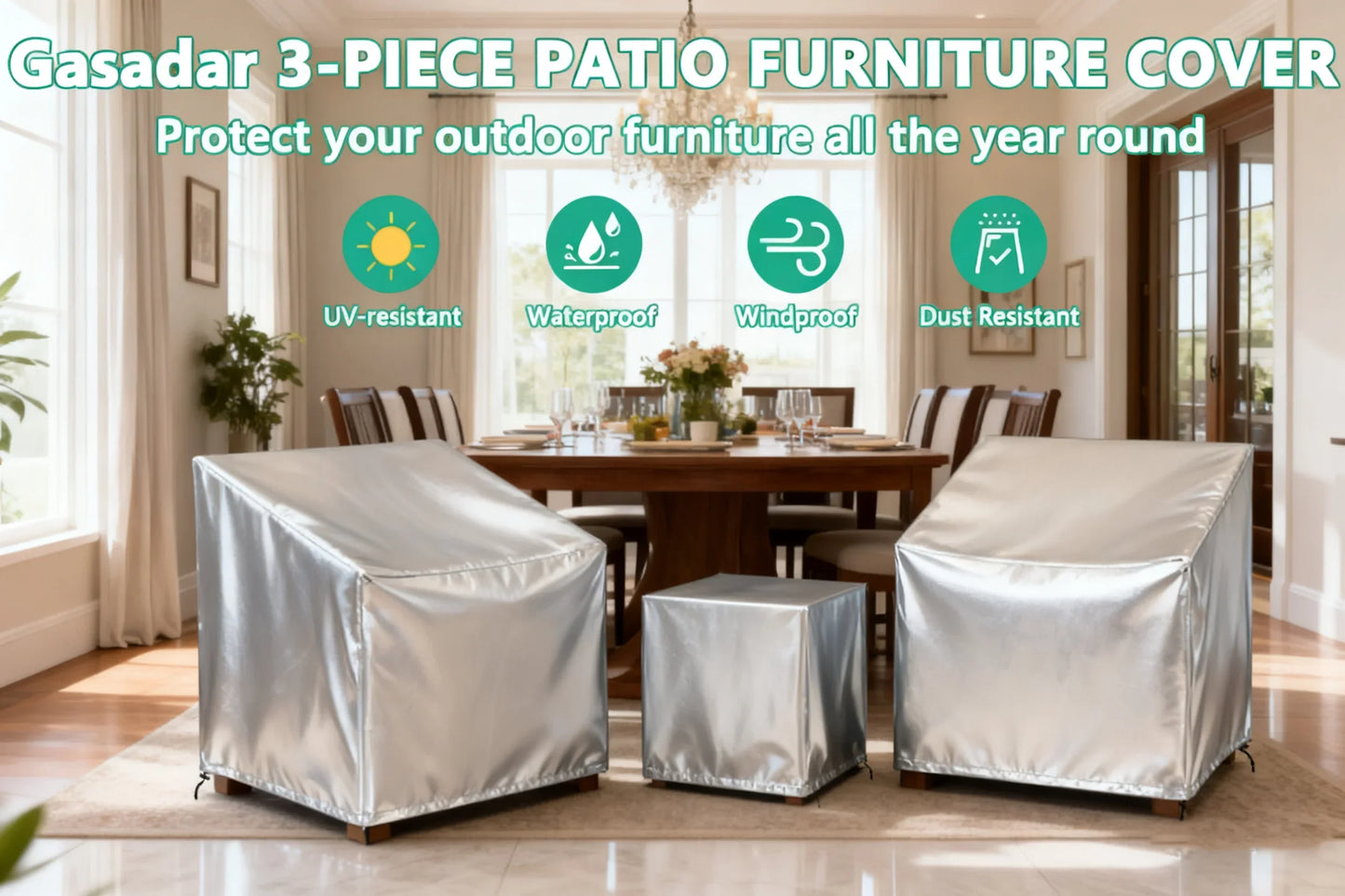Patio Sofa Cover Waterproof - with Table and Chair Covers Set, All-Weather