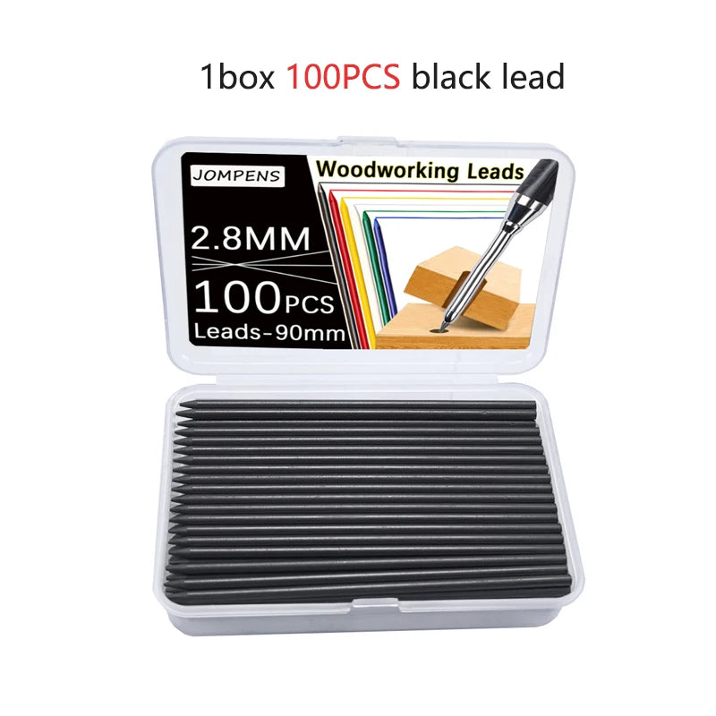50Pcs/100Pcs Large Capacity 2B Woodworking Lead Core Black Yellow Red 2.8mm Automatic Pencil Lead Deep Hole Marked Lead Core