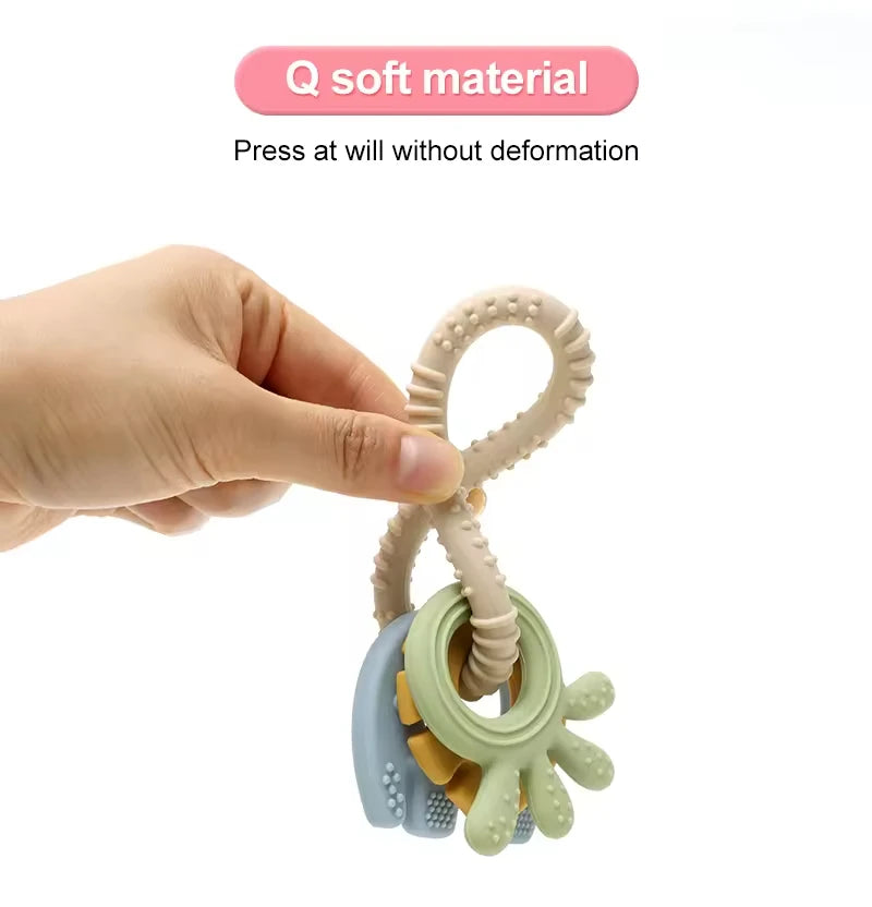 Baby Teething Toys Silicone Wooden Ring Teether BPA Free Cute Elephant Babies Chew Toy for Boys and Girls Newborn Gifts