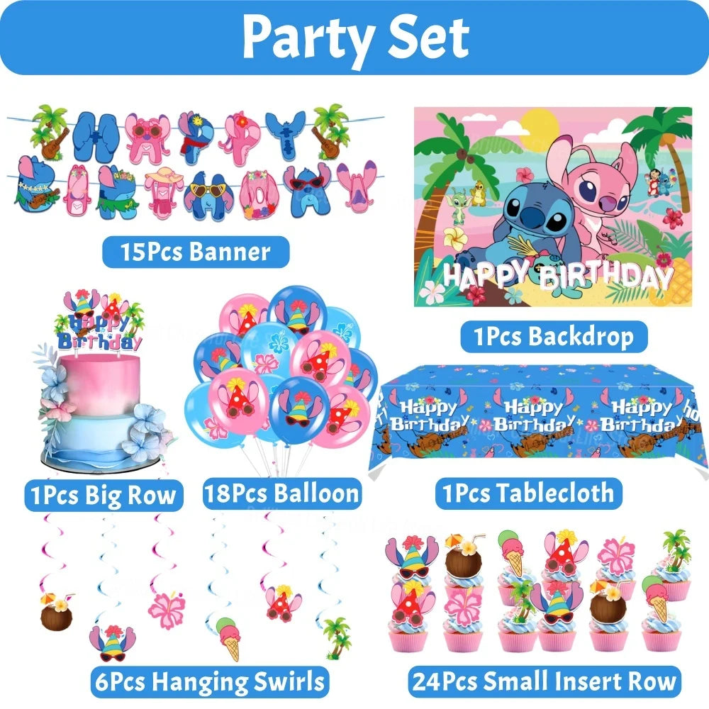 Stitch Birthday Decoration Lilo and Stitch Theme Tablecloth Paper Cup Plate Balloons Baby Shower Supplies Kids Favor