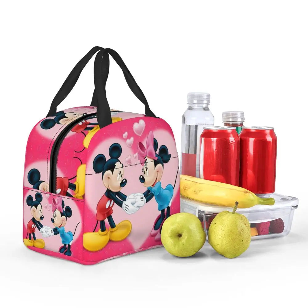 Custom Mickey Pink Minnie Mouse Lunch Bag Women Creative Design Cooler Warm Insulated Lunch Box for Kids School