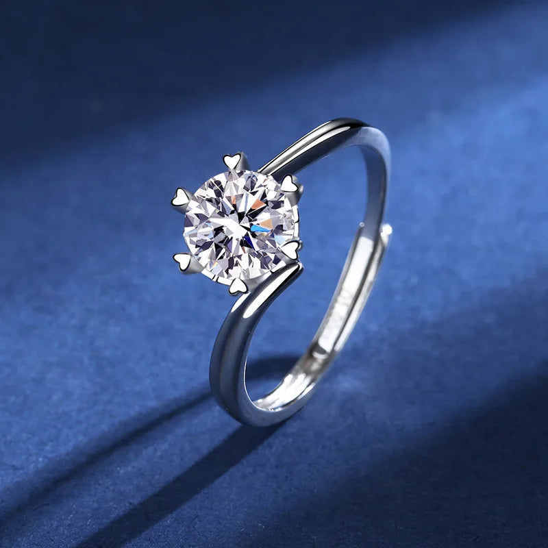 Moissanite And Zircon Ring D VVS1 Adjustable Size S925 Sliver Wedding Rings for Women Jewelry Party Fashion Top Quality Ring
