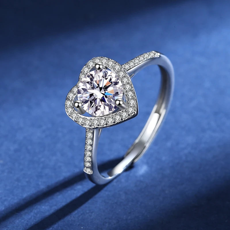 Moissanite And Zircon Ring D VVS1 Adjustable Size S925 Sliver Wedding Rings for Women Jewelry Party Fashion Top Quality Ring