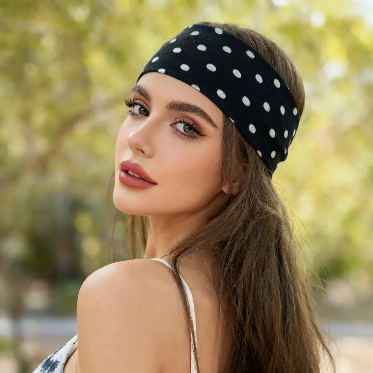 Y2K Retro Boho Breeze Wind Dot Stretch Women's Hairbands Korean Ins Fashion Wide Headbands Yoga Sports Dating Hair Accessories
