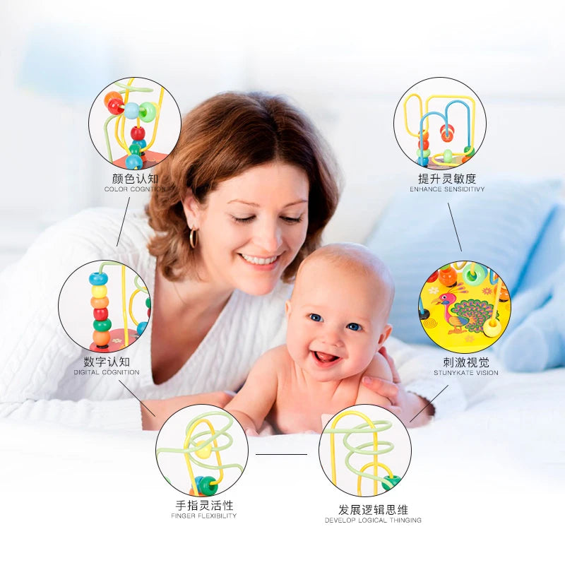 Montessori Baby Toys Wooden Roller Coaster Bead Maze Abacus Math Toys Toddler Early Educational Toys for 1 2 3 Years Kids Gifts