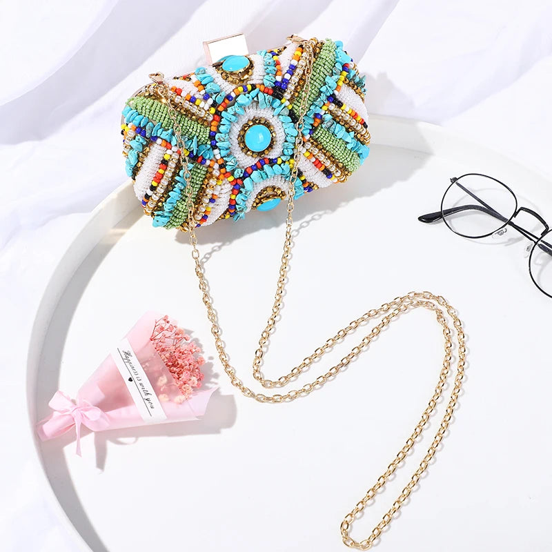 New color beaded bag fashion evening dress bag party reception bag ladies one shoulder sling reception bag holiday gift bag