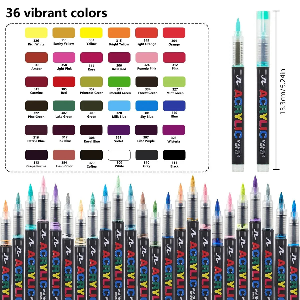 12-288 Colors Flexible Brush Acrylic Markers Set for Rock Wood Canvas Glass Stone DIY Crafts Painting Art Supplies