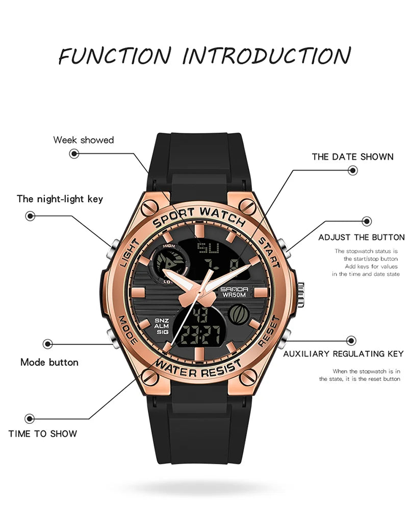 SANDA Girl Electronic Top Brand G Style LED Digital Watch Women Sport Chronograph Lady Quartz Wristwatch 50m Waterproof Female