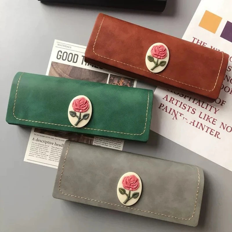 Vintage Fashion Rose Pattern Glasses Case Sunglasses Eyewear Storage Box Unisex Anti-Pressure PU Leather Eyeglasses Bag