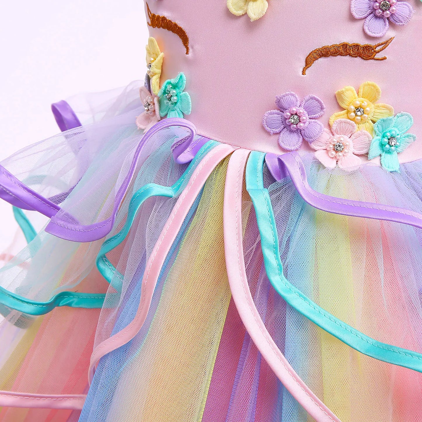 Summer Dress Girl Unicorn Cosplay Costume Children's Day Mesh Rainbow Tulle Princess Dress for Birthday Gift Kids Fashion Dress