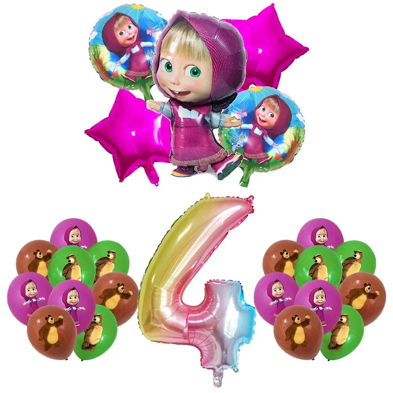 Mashas and Bear Birthday Party Decoration Cartoon Theme Balloons Kids Event Supplies Disposable Tableware Backdrop