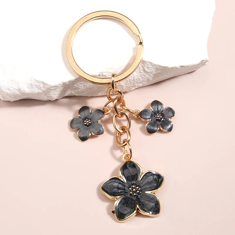 Cute Plant Keychain Sakura Flower Key Ring Enamel Key Chains For Women Girls Handbag Accessorie Car Keys DIY Sweet Jewelry Gifts