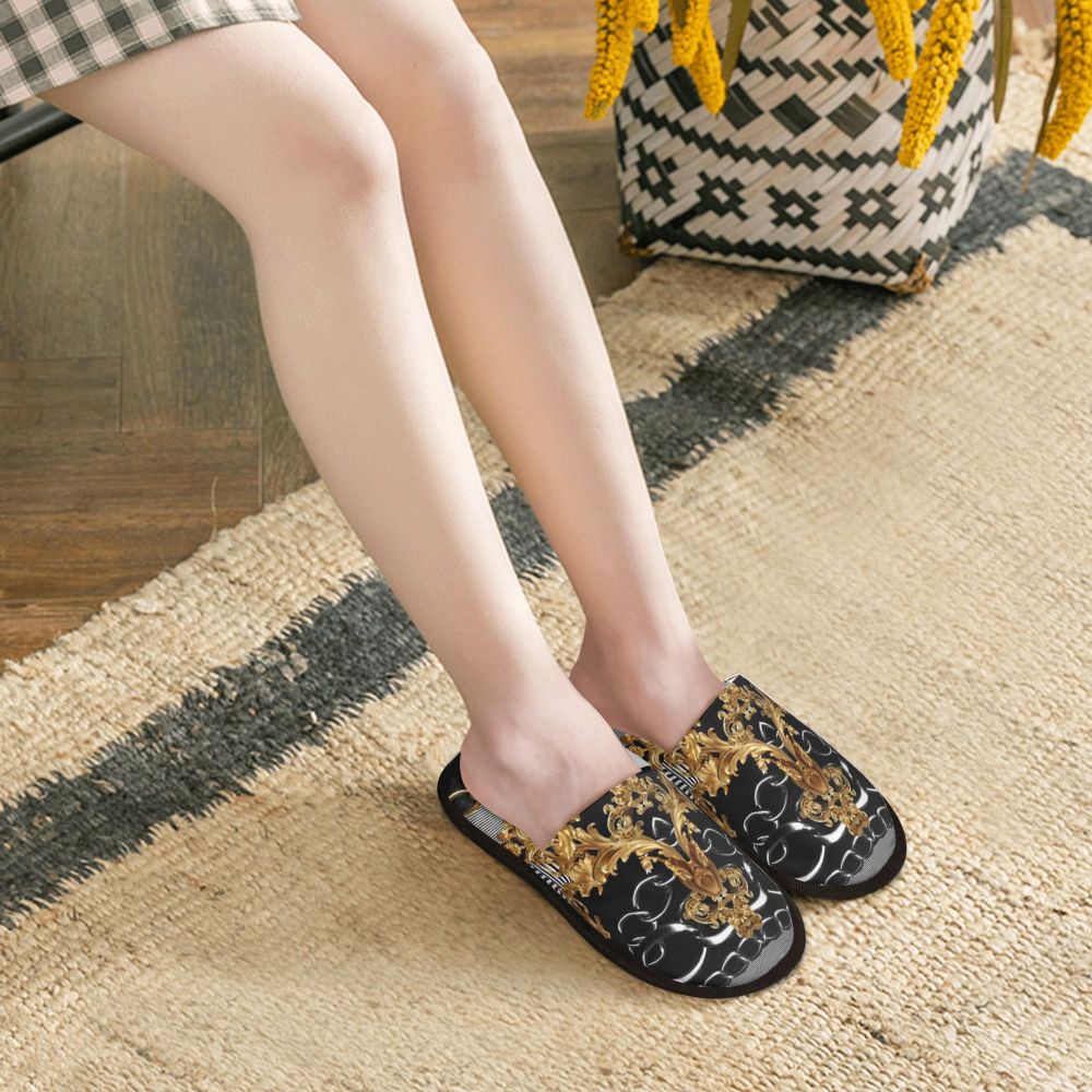 Custom Vintage Baroque Prints Greek Ornament Golden Meander Meandros Soft Scuff Memory Foam Slippers Women Hotel House Shoes