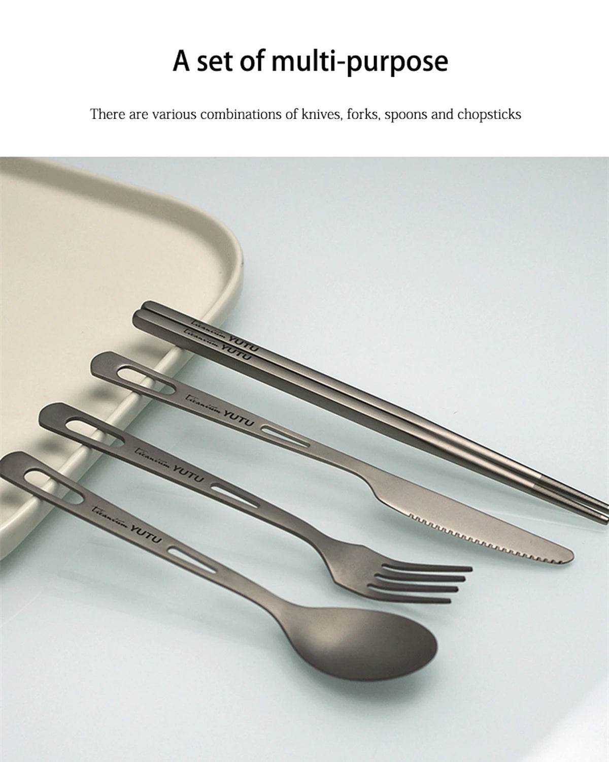 Pure Titanium Tableware Set Household Frosted Knife and Fork Spoon Chopsticks Travel Camping Portable Knife Fork Set