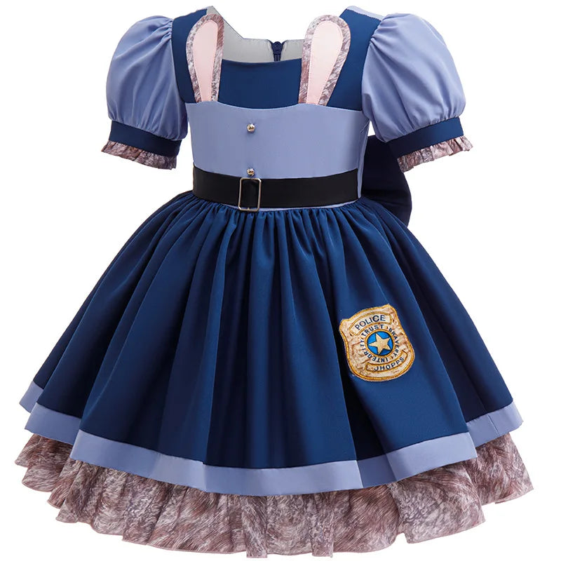 Girl Cosplay Disney Judy Hopps Police Officer Dress Zootopia Bunny Costume Kids Dress Up Halloween Rabbit Dress Outfits