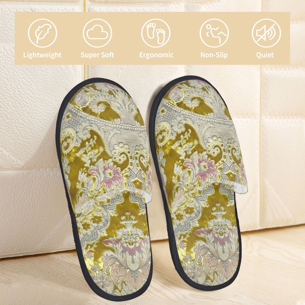 Custom Vintage Baroque Prints Greek Ornament Golden Meander Meandros Soft Scuff Memory Foam Slippers Women Hotel House Shoes