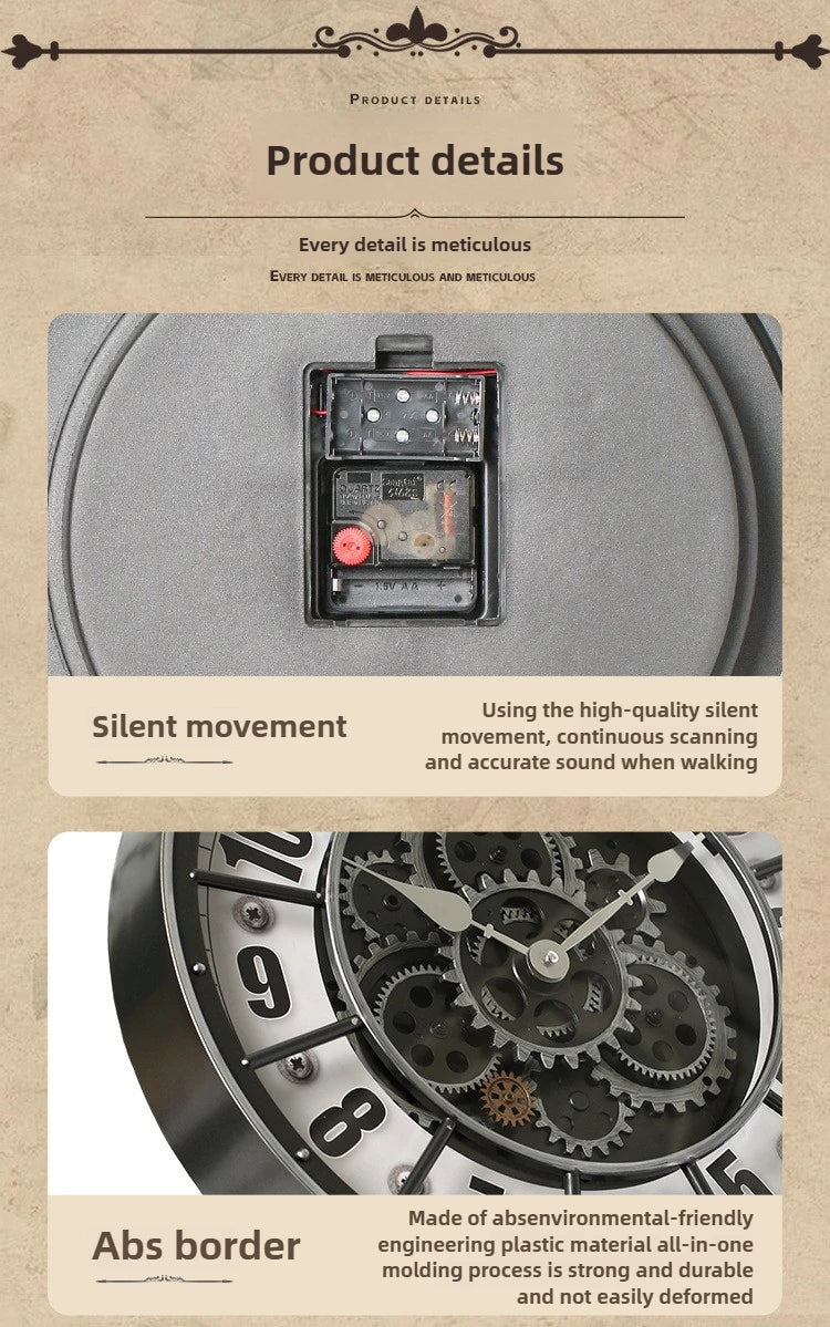 46cm Tianji Star Retro Rotating Gear Wall Clock Home Decorative Wall Clock Stylish Silent Scanning Movement Quartz Wall Clocks