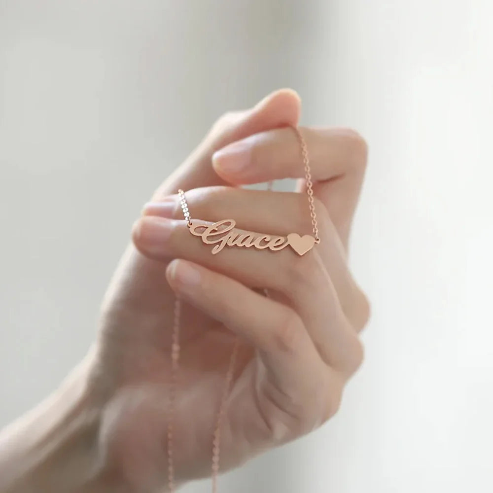 Personalized Love Heart Necklace for Women Custom Dainty Name Necklace Stainless Steel Jewelry Valentine's Day Anniversary Gift