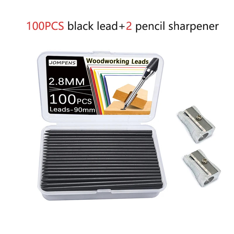 50Pcs/100Pcs Large Capacity 2B Woodworking Lead Core Black Yellow Red 2.8mm Automatic Pencil Lead Deep Hole Marked Lead Core