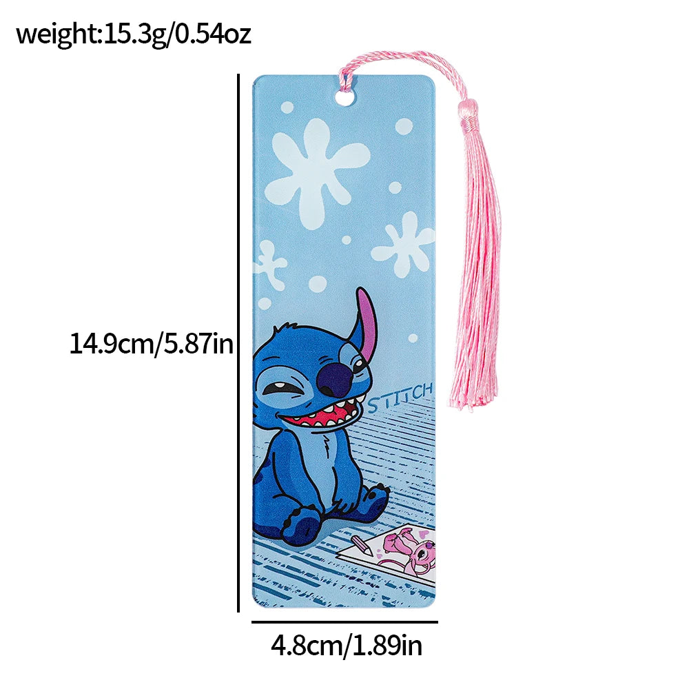 Cute Lilo & Stitch Acrylic Bookmark with Tassel Cartoon Anime Book Marker for Students Book Lovers Reading Decoration Stationery