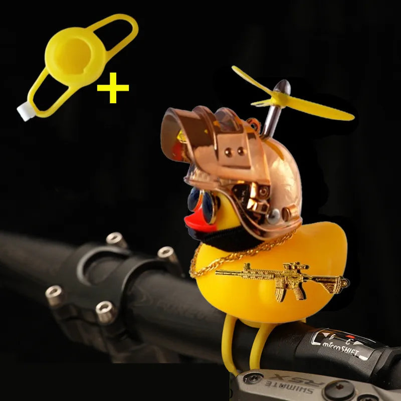 Car Cute Little Yellow Duck With Helmet Propeller Wind-breaking Wave-breaking With Toy Gun Duck Bike Motorcycle Auto Accessories
