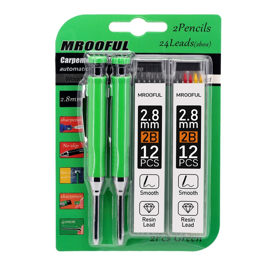Professional Woodworking Pencil Card Set with 2.8mm Refills Lead, Deep Hole Marking and Drawing Tool, for Carpenters Engineering