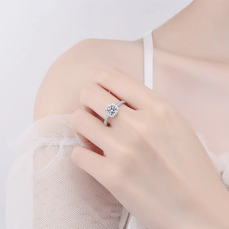 Moissanite And Zircon Ring D VVS1 Adjustable Size S925 Sliver Wedding Rings for Women Jewelry Party Fashion Top Quality Ring