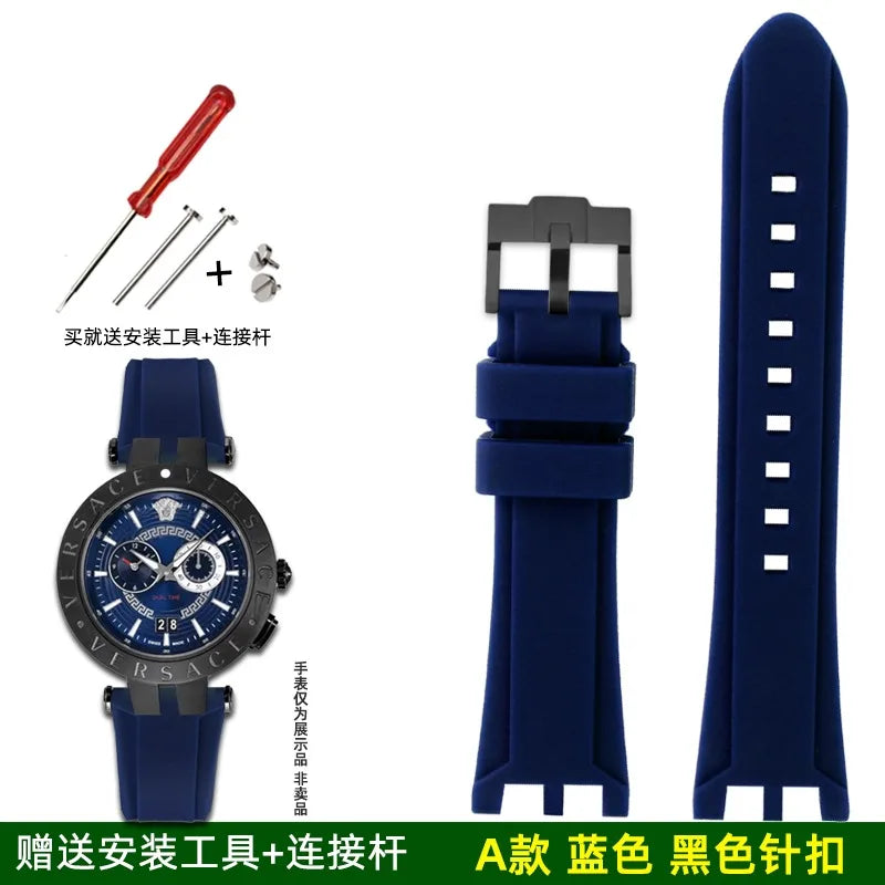 Rubber Watch Band For Versace V-RACE DUAL Series Strap Silicone Watch Accessories 24mm Waterproof Belt Notch Special Concave