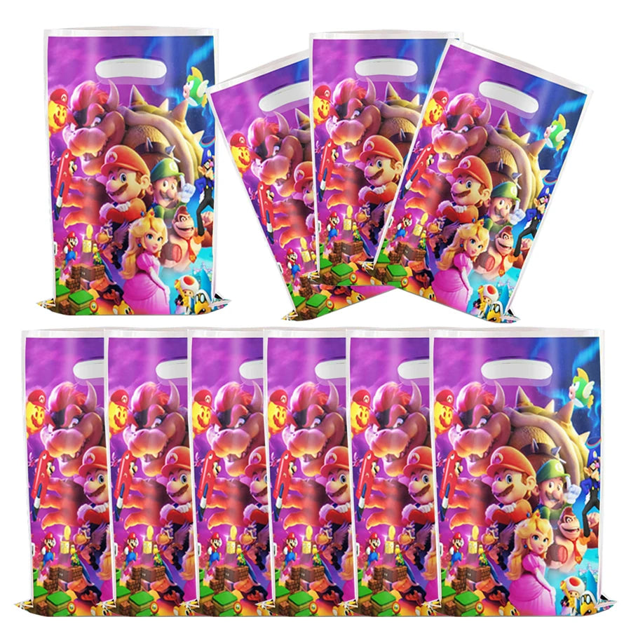 Super Marios Bro Kids Birthday Party Favor Supplies Reusable Masks Slap Bracelets Paper Bags Keychains Gift Bag Ring Decorations