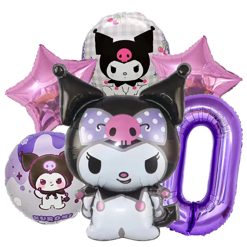 6pcs/set Cartoon Kuromi Y2K Aluminum Film Balloon Sanrio Cute Children Birthday Set Girl's Birthday Decorating Party Gifts Prop