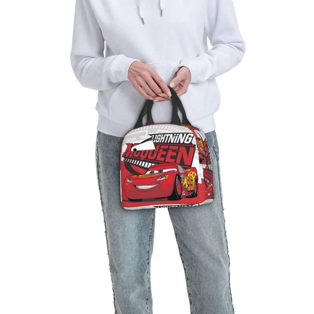 Custom Car 95 Lightning Mcqueen Insulated Lunch Bag for Women Resuable Racing Car Thermal Cooler Bento Box Office Picnic Travel