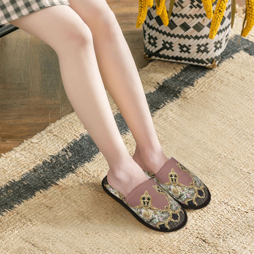 Custom Vintage Baroque Prints Greek Ornament Golden Meander Meandros Soft Scuff Memory Foam Slippers Women Hotel House Shoes